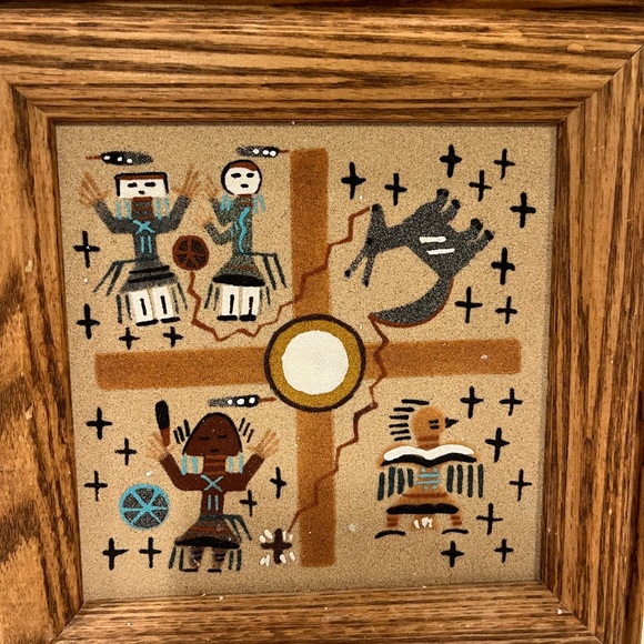 Native American Navajo Sand Paintings 8-1/2” X 8-1/2”. Originates from Navajo - Picture 2 of 7